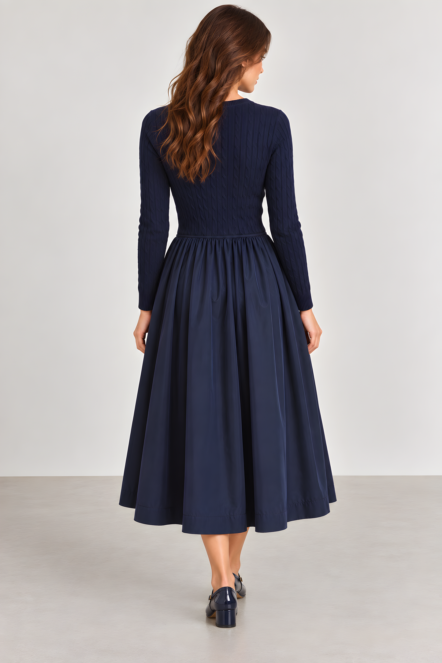 LOGO EMBROIDERED MIXED MEDIA KNIT DRESS AVAILABLE IN 2 COLORS