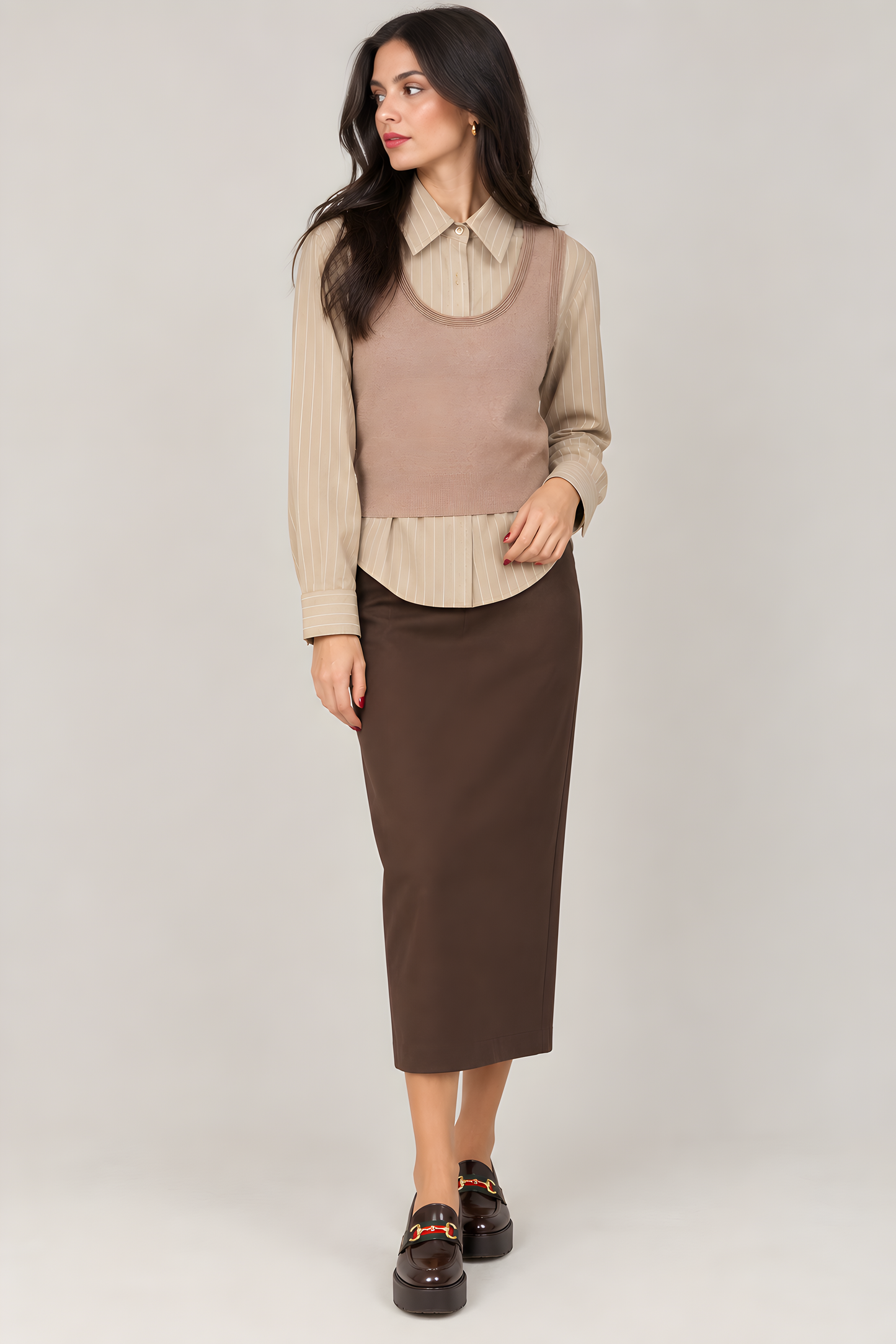 KNIT VESTED PINSTRIPED BLOUSE AVAILABLE IN 2 COLORS