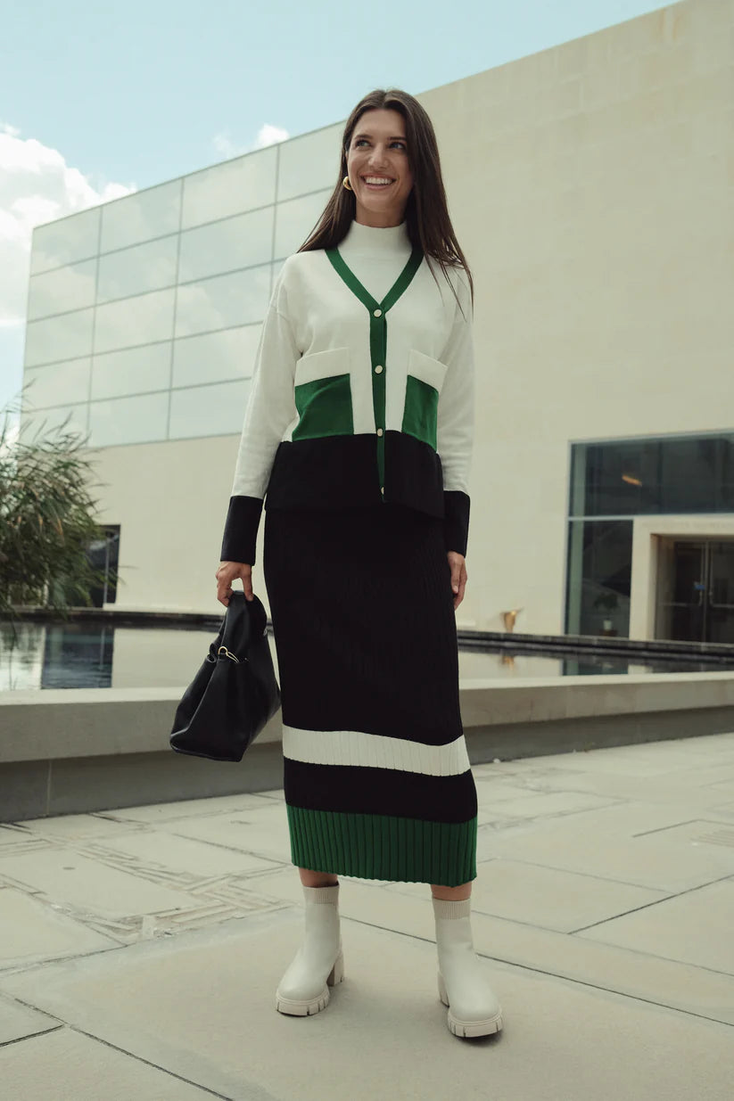 GREEN, BLACK, CREAM OVERSIZED CARDIGAN