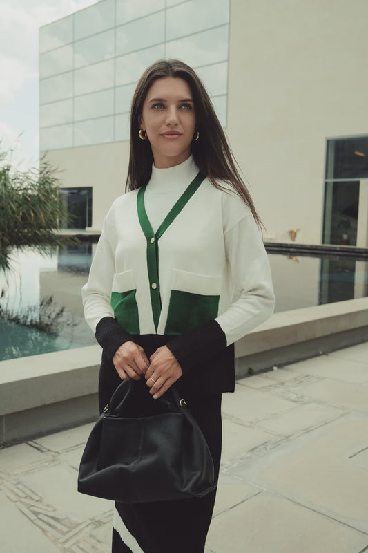 GREEN, BLACK, CREAM OVERSIZED CARDIGAN