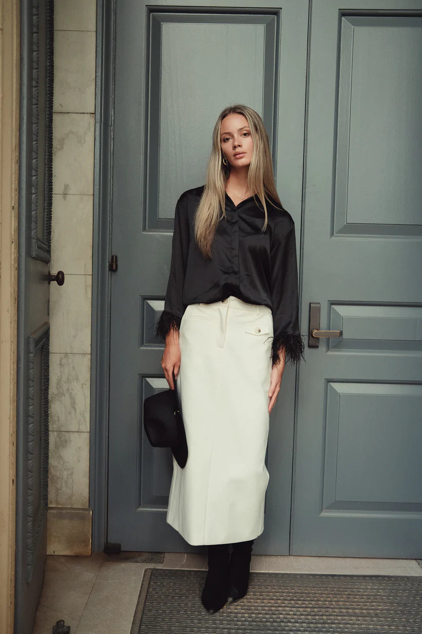 CREAM STRAIGHT WOOL SKIRT