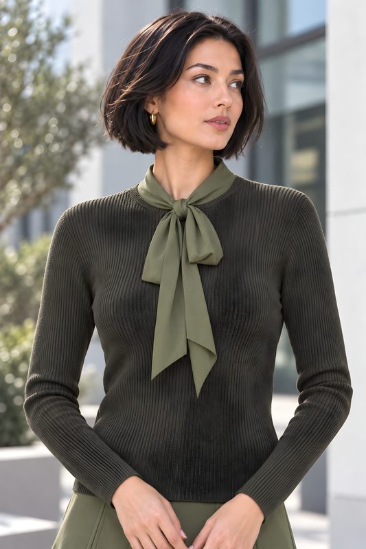 RIBBON TIE FRONT KNIT TOP AVAILABLE IN 3 COLORS