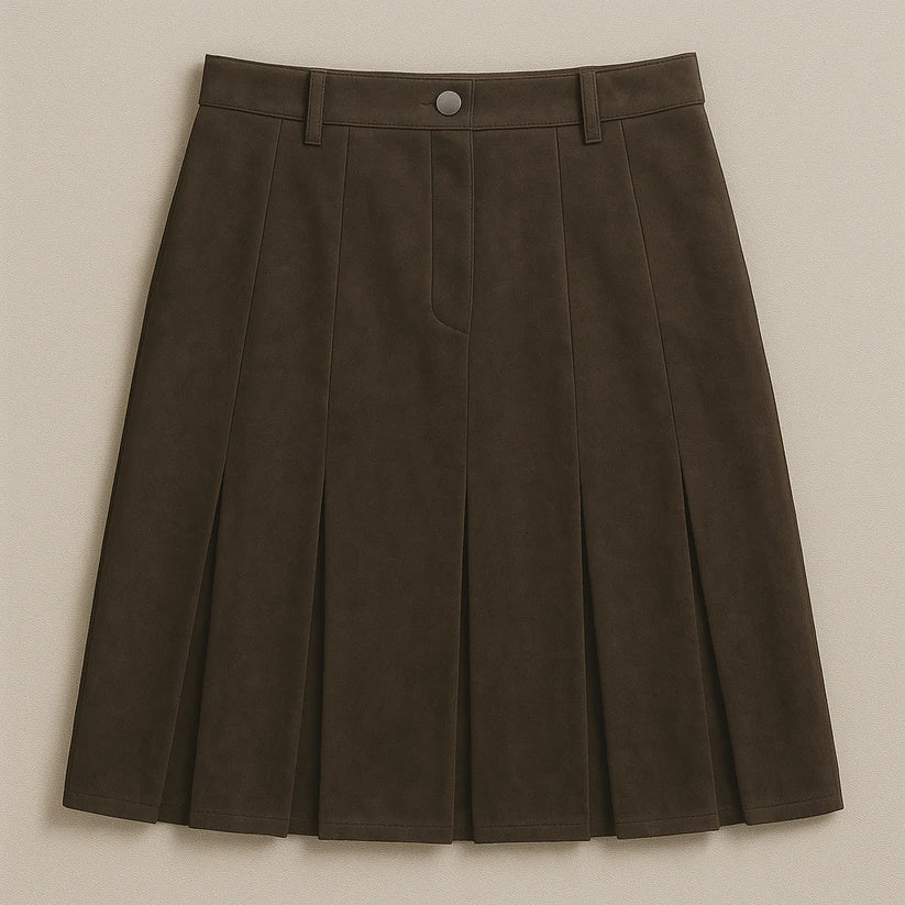 BROWN SUEDE PLEATED SKIRT