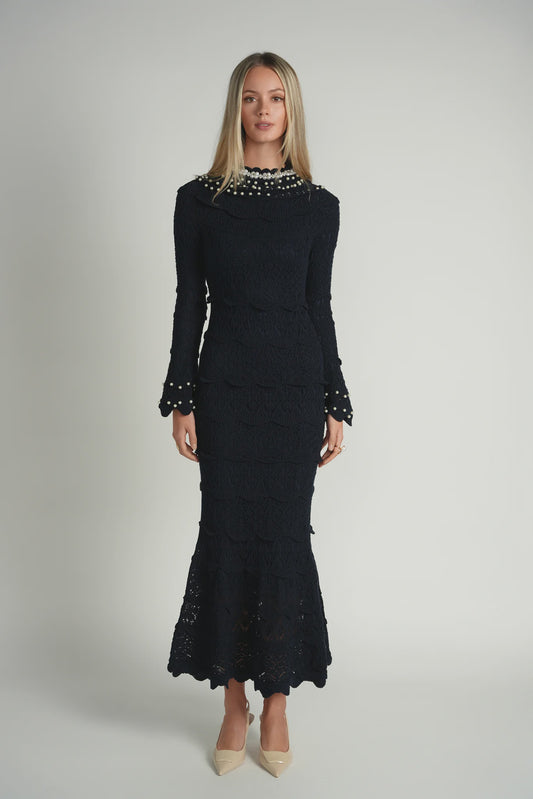 PEARL KNIT MIDI DRESS ~ NAVY