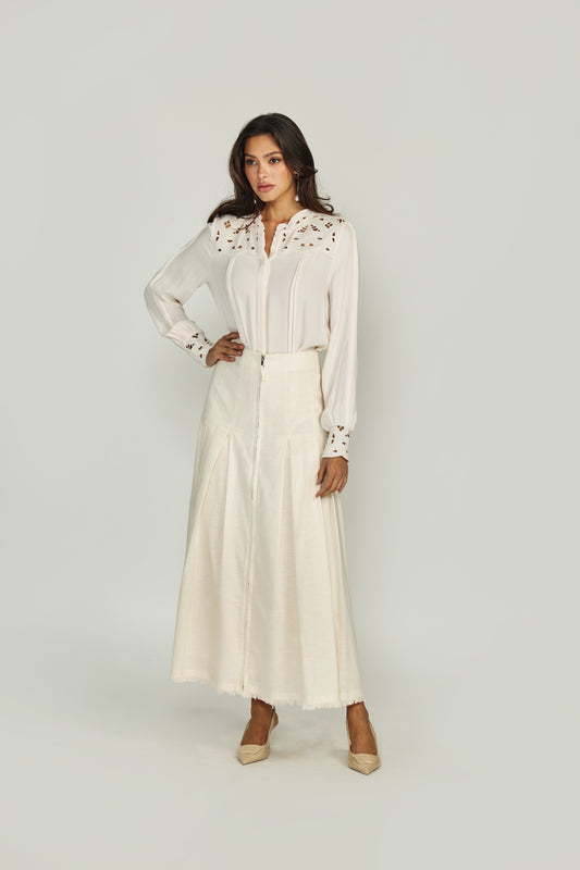 CREAM ZIPPER DETAIL SKIRT