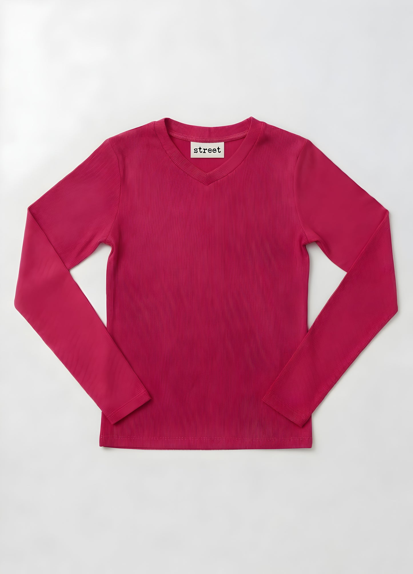 MICRORIBBED V-NECK LONG SLEEVES - FUSCIA