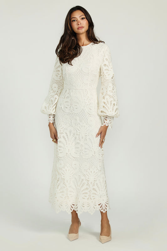 IVORY GUIPURE LACE MAXI DRESS