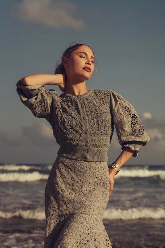 SAGE POINTELLE CARDIGAN