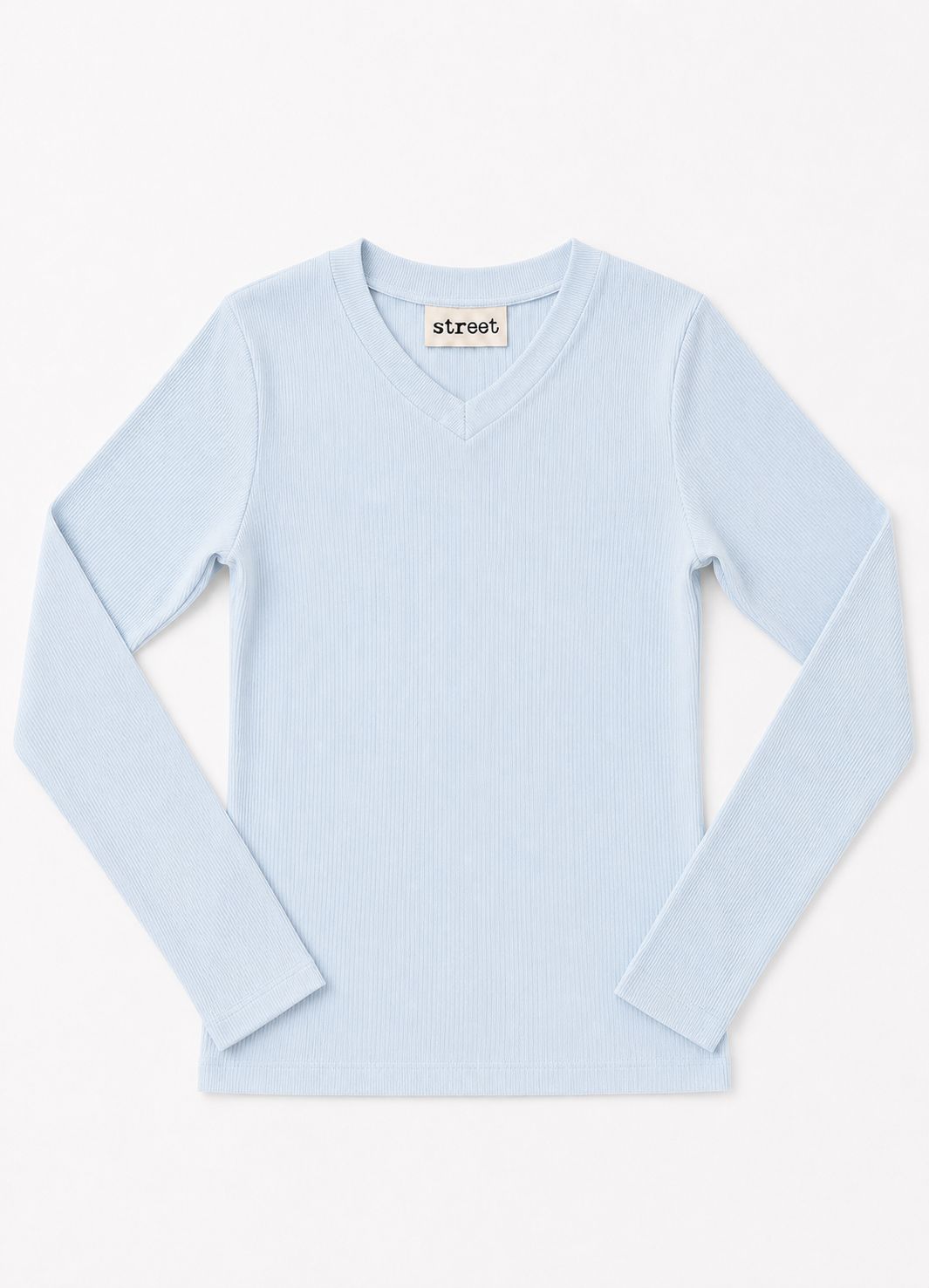 MICRORIBBED V-NECK LONG SLEEVES - GLACIER