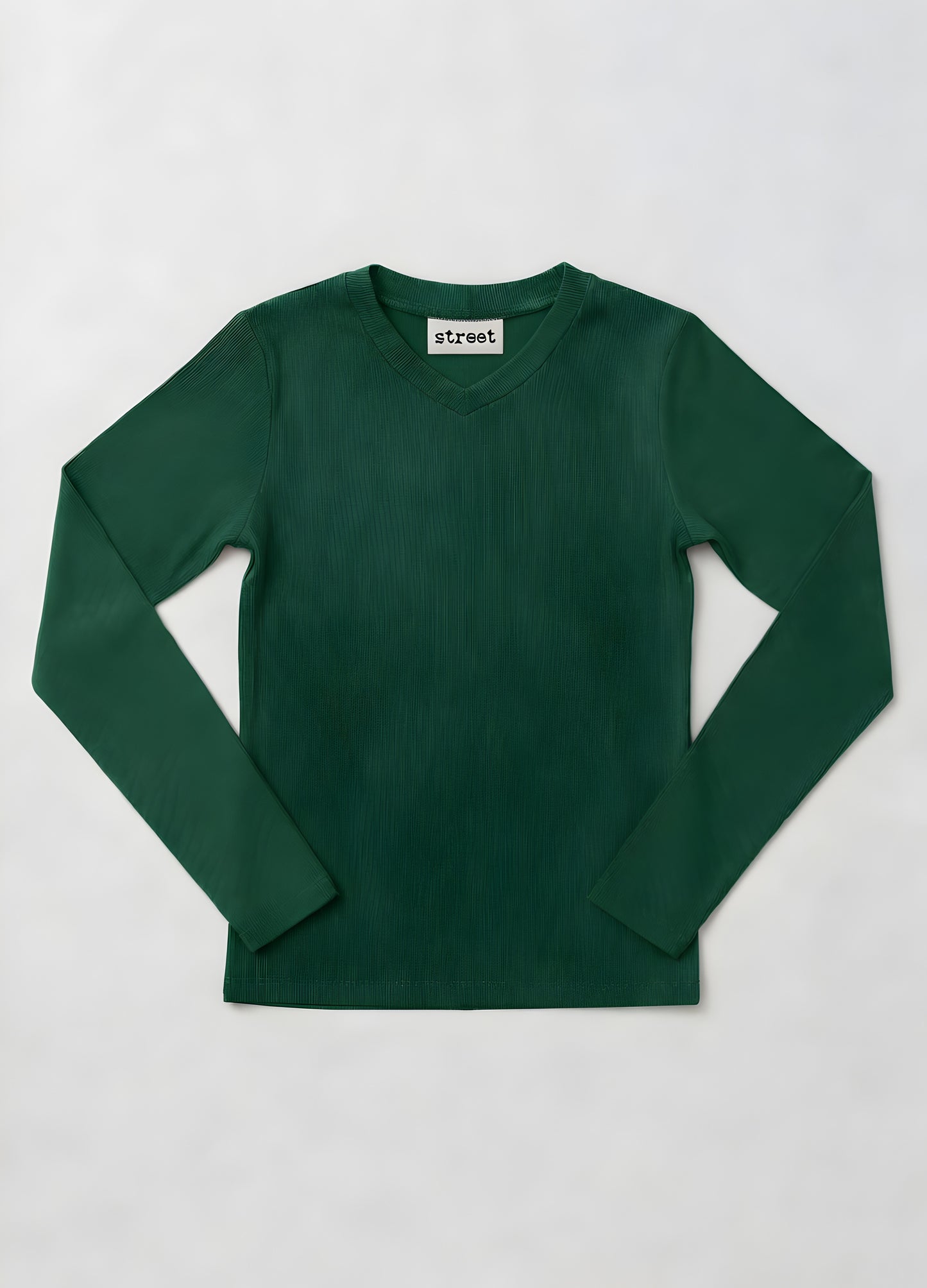 MICRORIBBED V-NECK LONG SLEEVES - GREEN