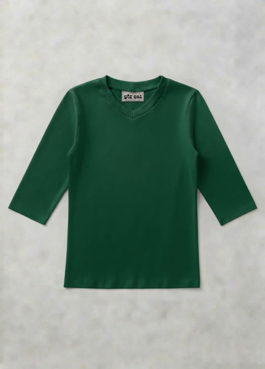 MICRORIBBED V-NECK 3/4 SLEEVES - GREEN