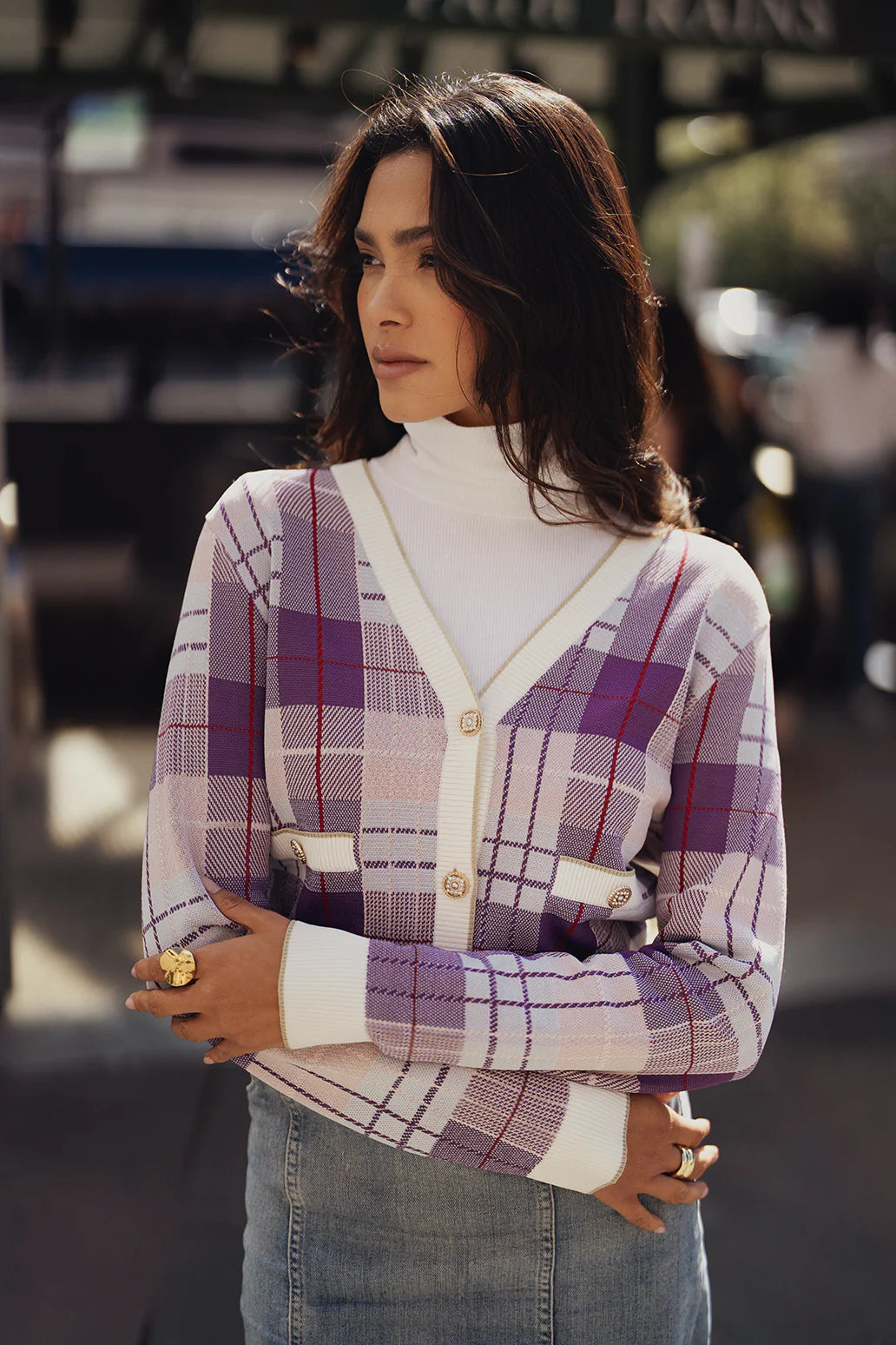 LAVENDER PLAID CARDIGAN