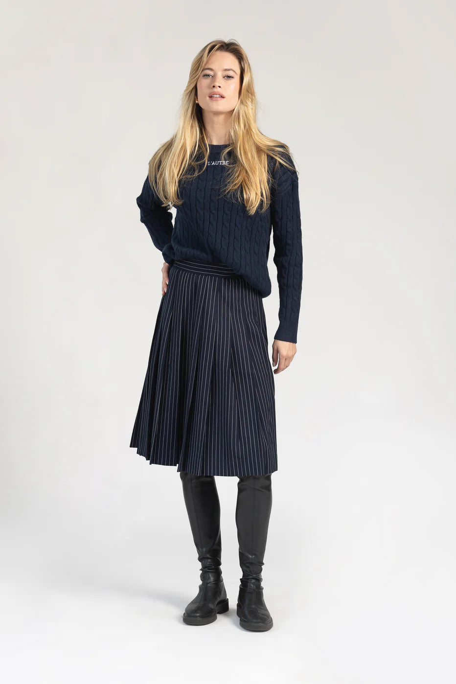 PINSTRIPE PLEATED SKIRT