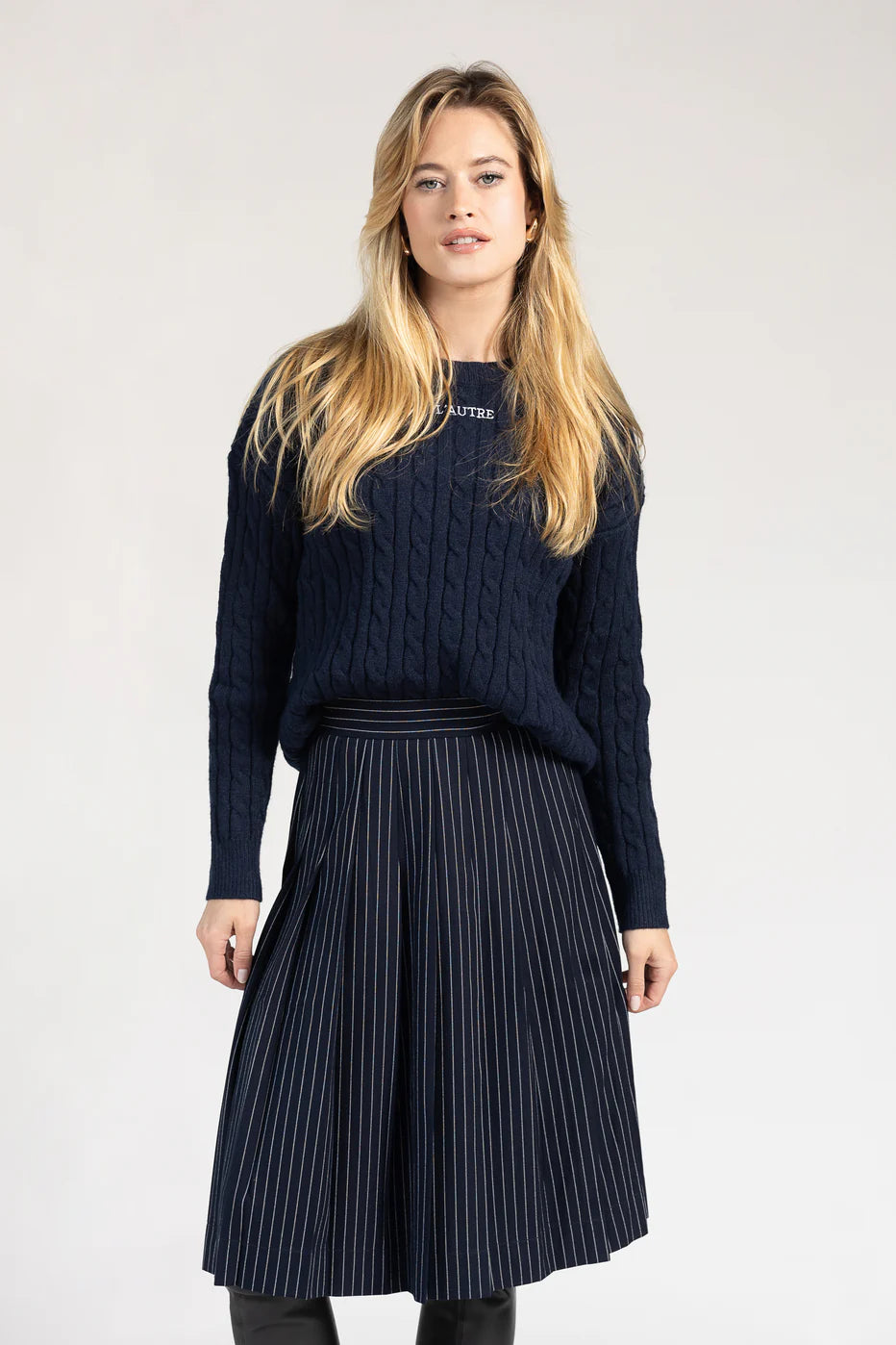 PINSTRIPE PLEATED SKIRT