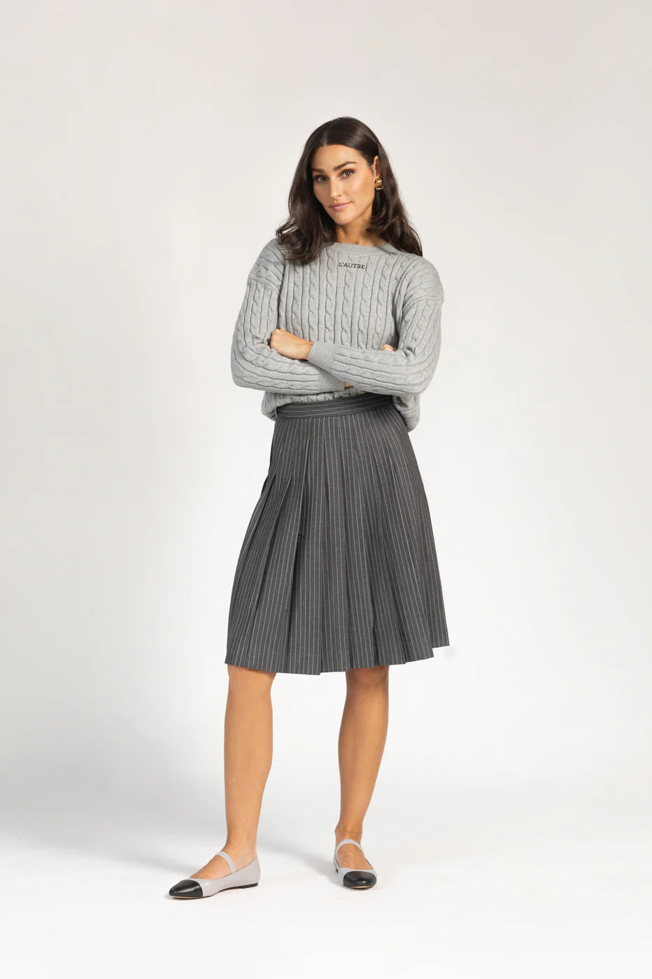 PINSTRIPE PLEATED SKIRT