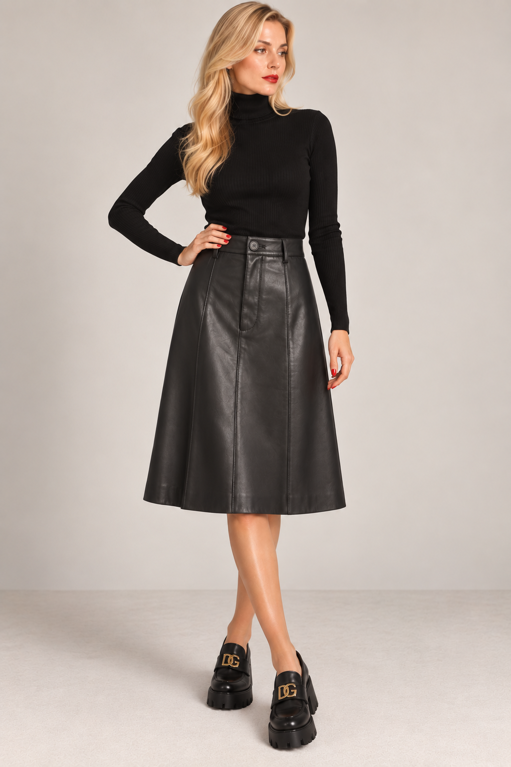 LEATHER A-LINE SKIRT AVAILABLE IN 2 COLORS