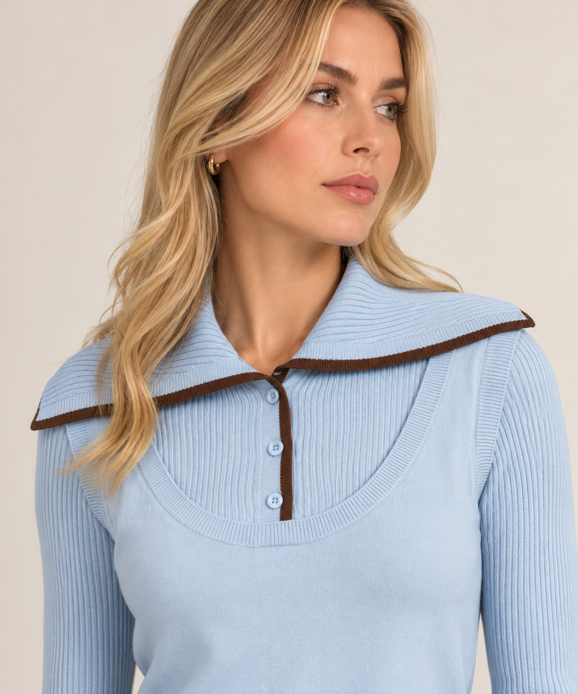 PREPPY OVERSIZED COLLARED SWEATER WITH VEST AVAILABLE IN 2 COLORS