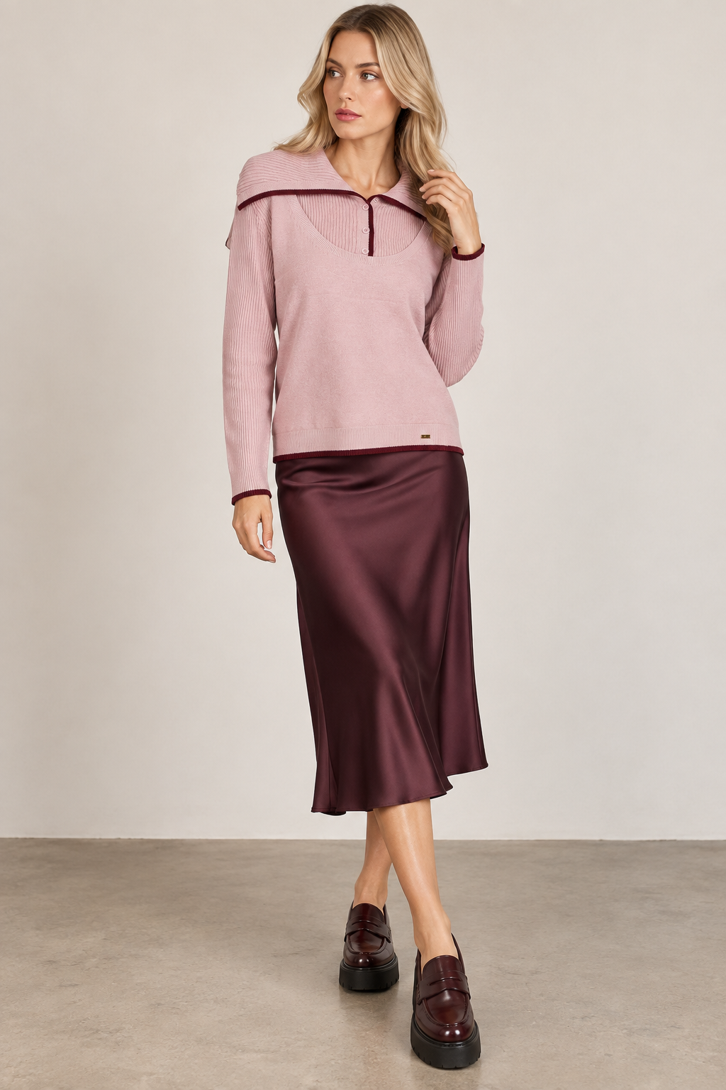PREPPY OVERSIZED COLLARED SWEATER WITH VEST AVAILABLE IN 2 COLORS