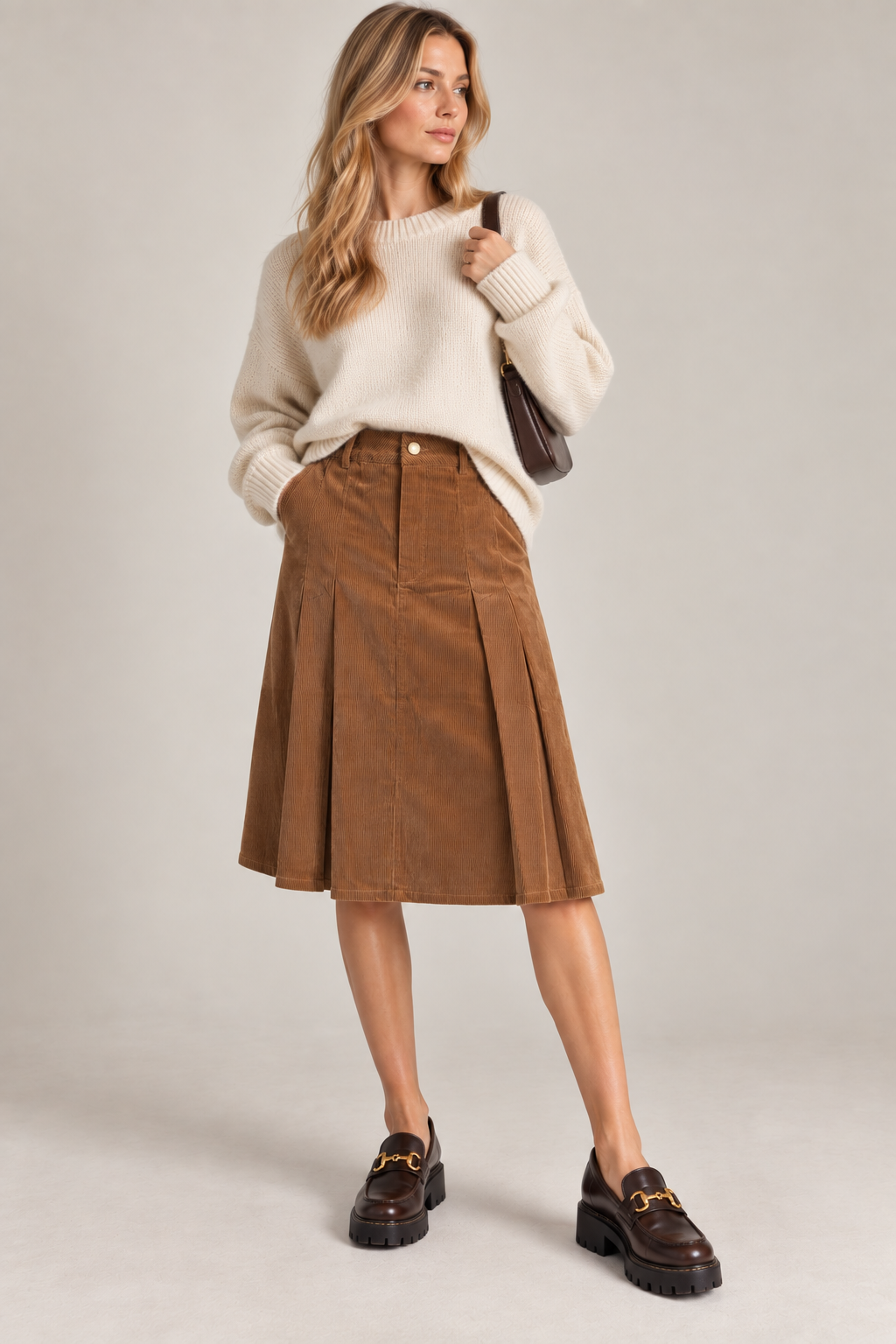 ￼PLEATED CORDUROY SKIRT AVAILABLE IN 3 COLORS￼