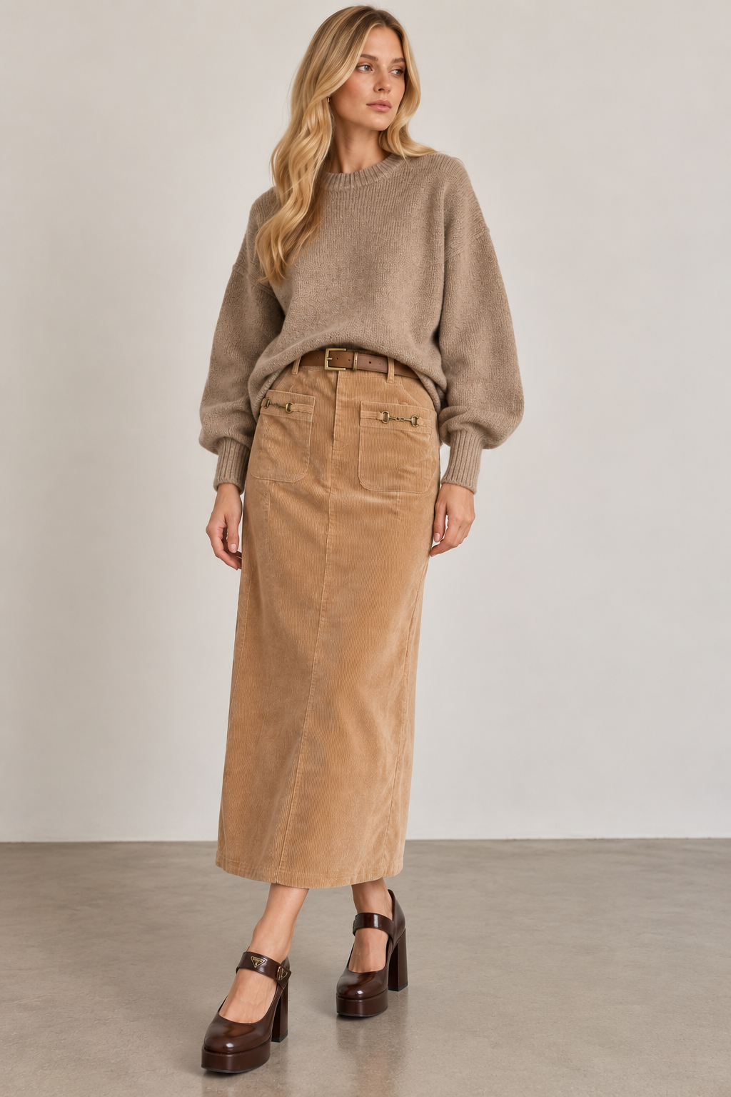 CORDUROY SKIRT WITH BUCKLE DETAIL AVAILABLE IN 2 COLORS