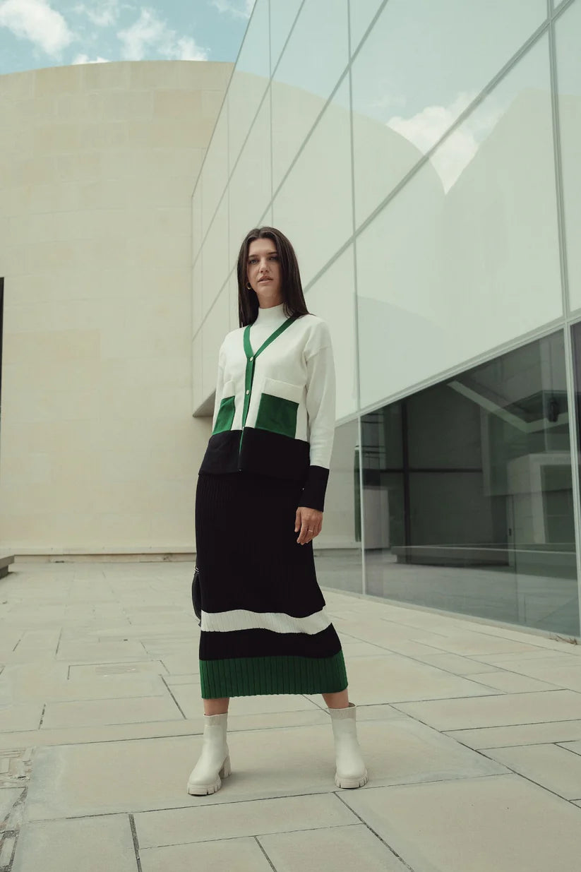 GREEN, BLACK, CREAM OVERSIZED CARDIGAN