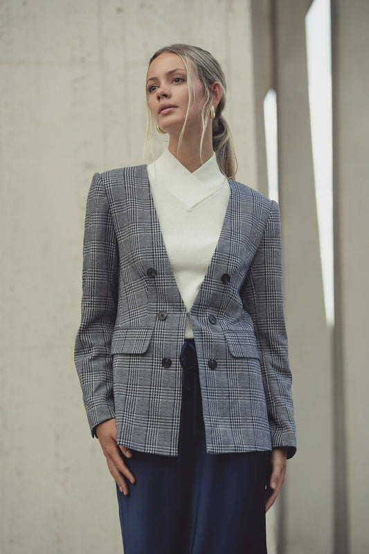 NAVY PLAID BLAZER