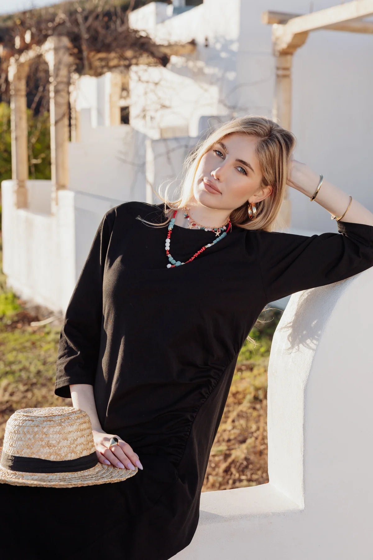 RUCHED COTTON T-SHIRT DRESS