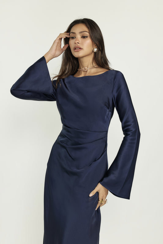 NAVY SILK DRESS