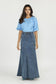 DENIM WASH TAILORED FLARE SKIRT