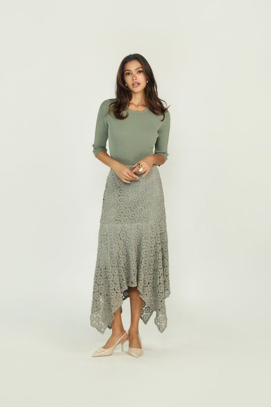 SAGE ASYMMETRICAL LACE SKIRT