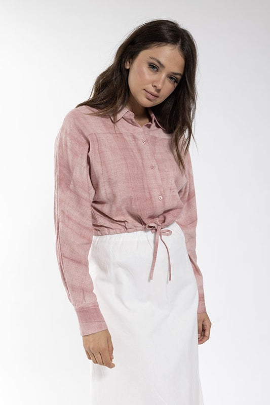 PINK WASHED LINEN CROPPED BLOUSE