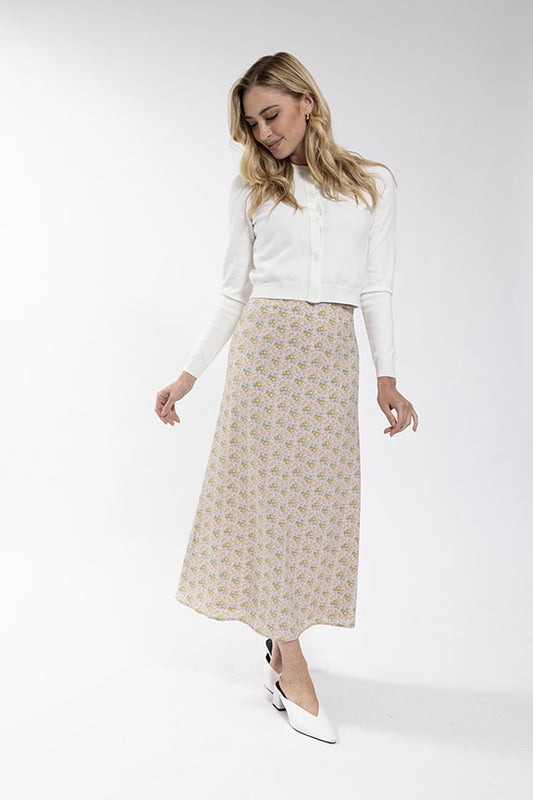 PINK MICRO FLORAL A-LINE SKIRT