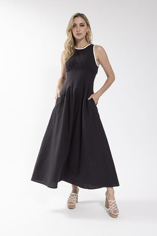 BLACK CONTRAST EDGE LINEN JUMPER