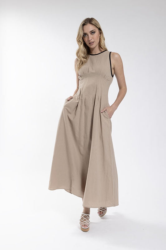 TAN CONTRAST EDGE LINEN JUMPER