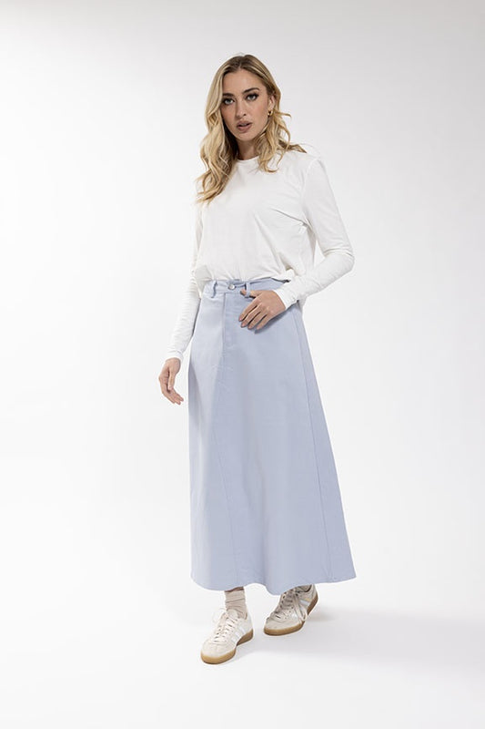 LIGHT BLUE BASIC A-LINE TWILL SKIRT