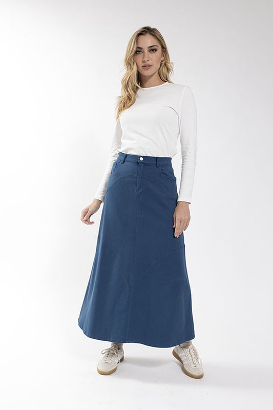BLUE CURVE SEAM STRETCH DENIM SKIRT