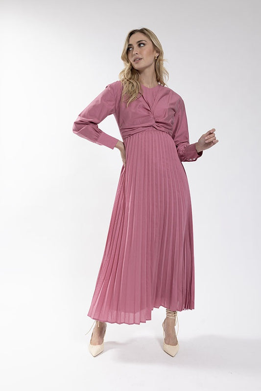 ROSE TWIST DETAIL PLEATED BOTTOM DRESS