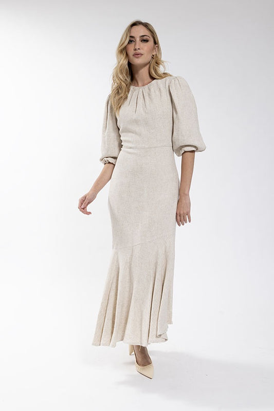 OATMEAL LINEN COCKTAIL DRESS