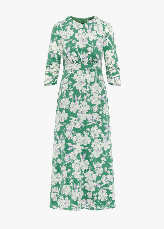 OLIVIA GREEN AND WHITE MIDI DRESS