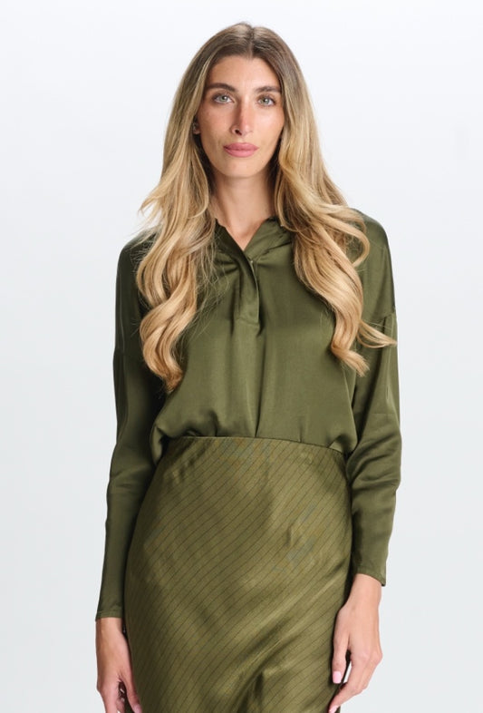 OLIVE SATIN TOP