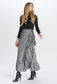 FAUX WRAP TWEED SKIRT WITH SIDE RUFFLE AND TIE