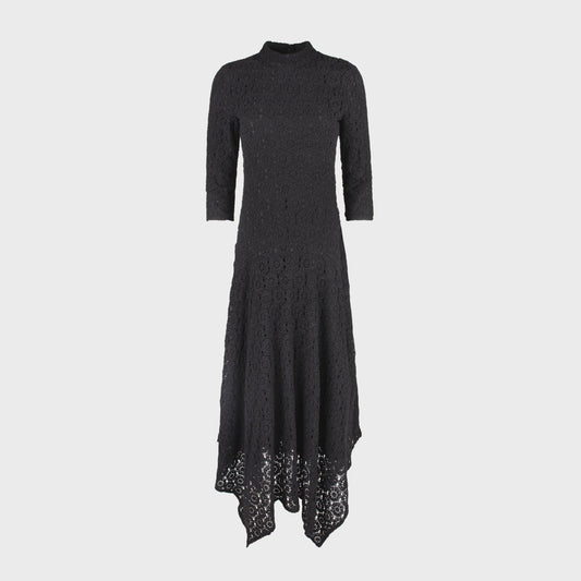 BLACK ASYMMETRICAL CROCHET LACE DRESS