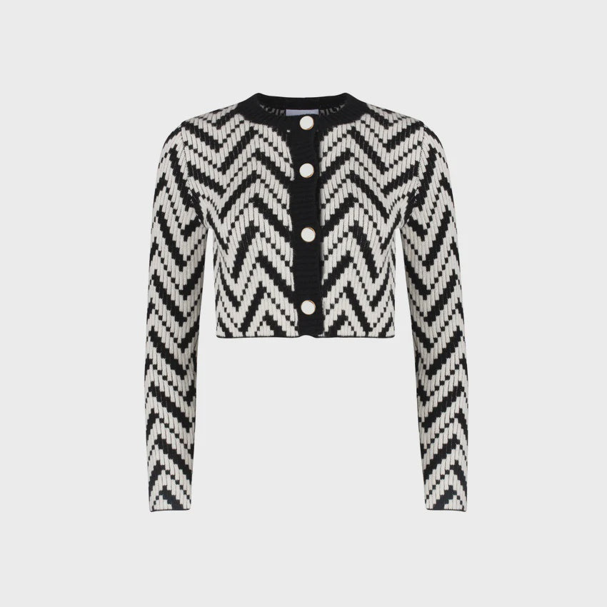 BLACK & WHITE HERRINGBONE WOOL CARDIGAN