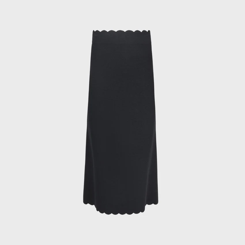 BLACK SCALLOPED KNIT SKIRT