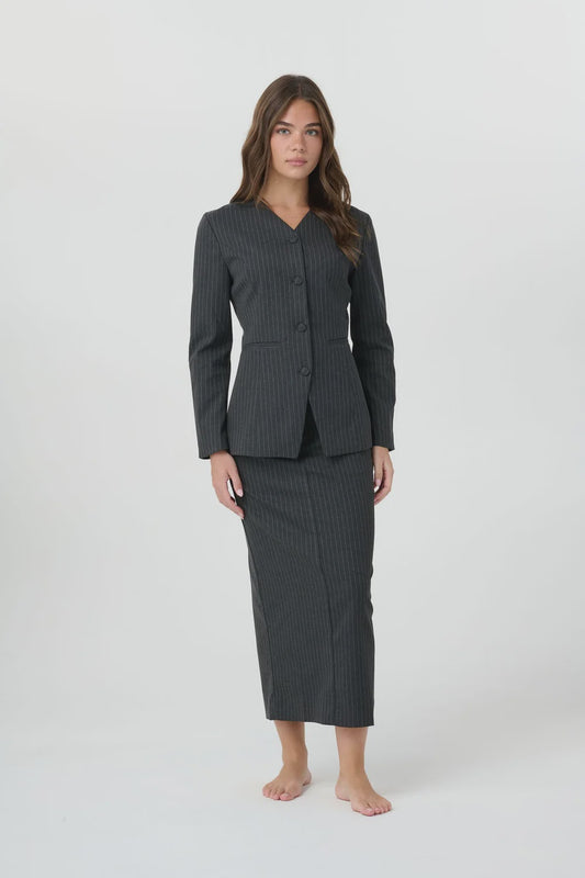 GREY PINSTRIPE MAEVE SKIRT