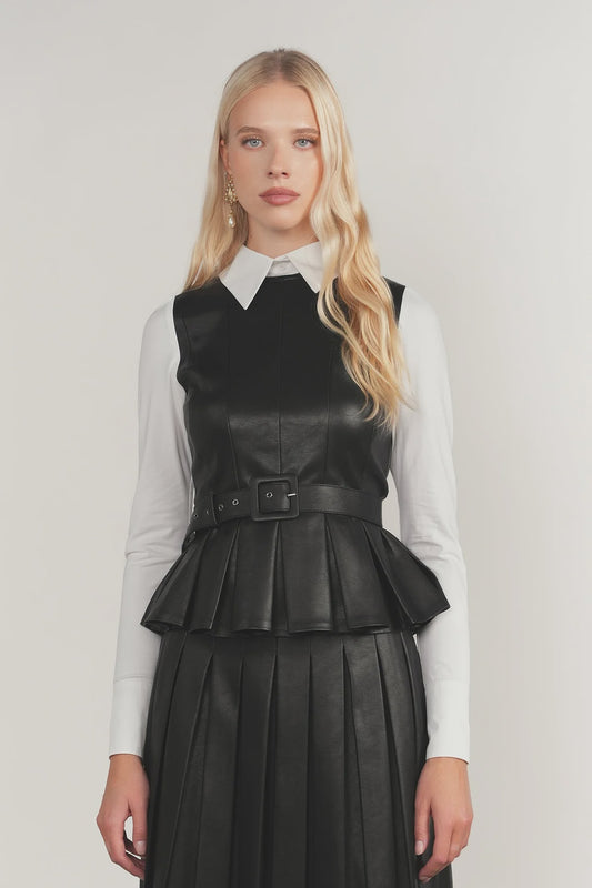 BLACK CAM LEATHER TOP