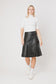 BLACK PANEL PLEATHER SKIRT