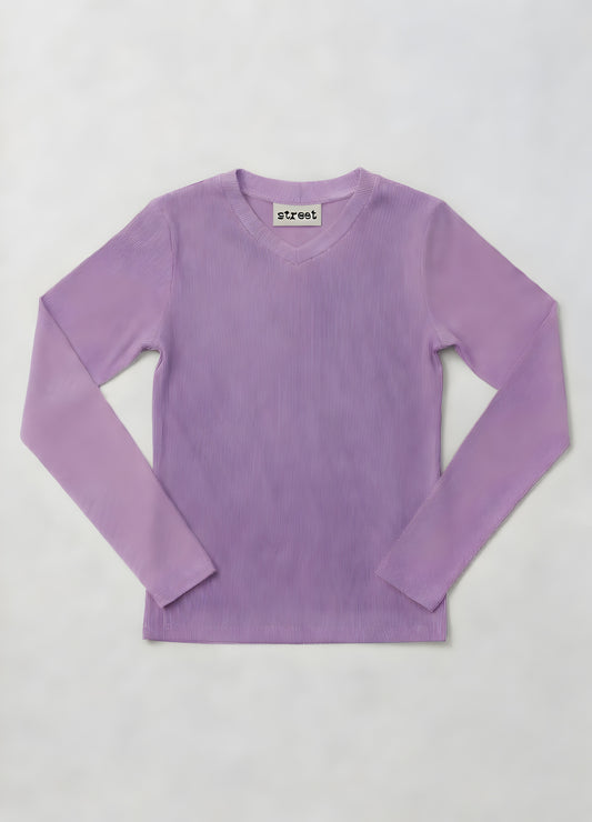 MICRORIBBED V-NECK LONG SLEEVES - LAVENDER