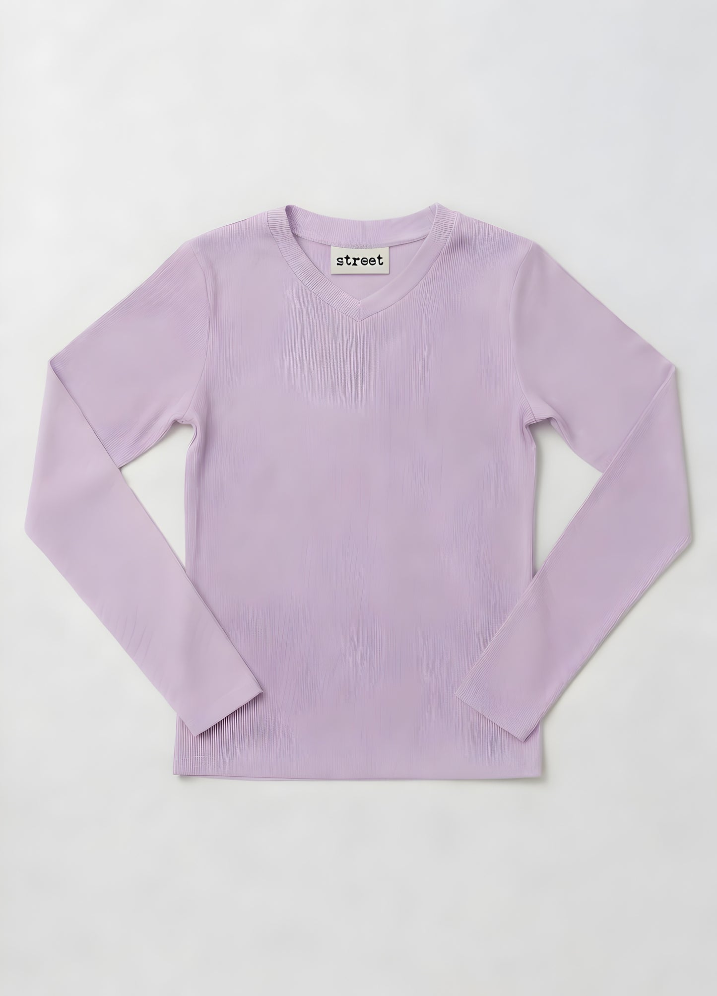 MICRORIBBED V-NECK LONG SLEEVES - LILAC