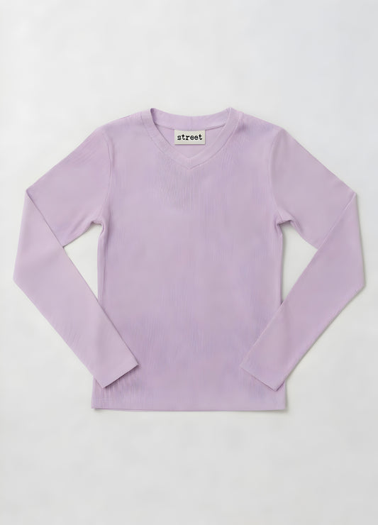 MICRORIBBED V-NECK LONG SLEEVES - LILAC